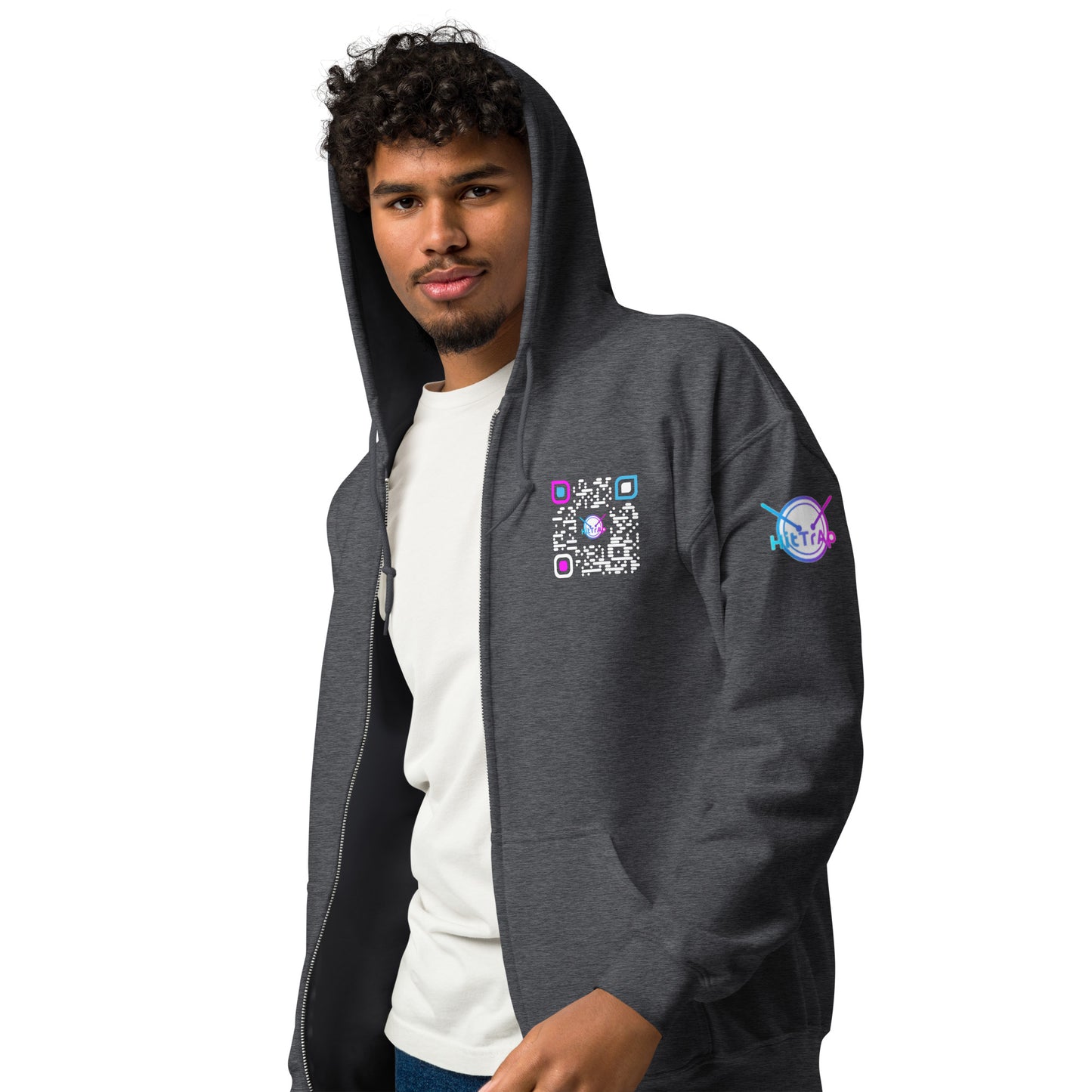 HitTrAp WhiteQR heavy zip hoodie