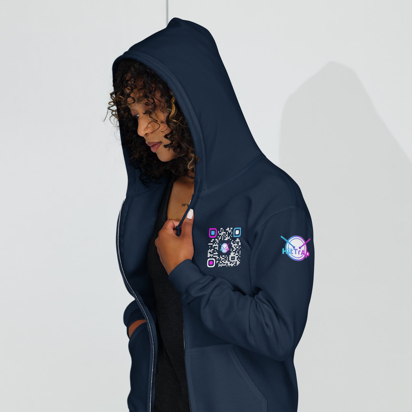 HitTrAp WhiteQR heavy zip hoodie
