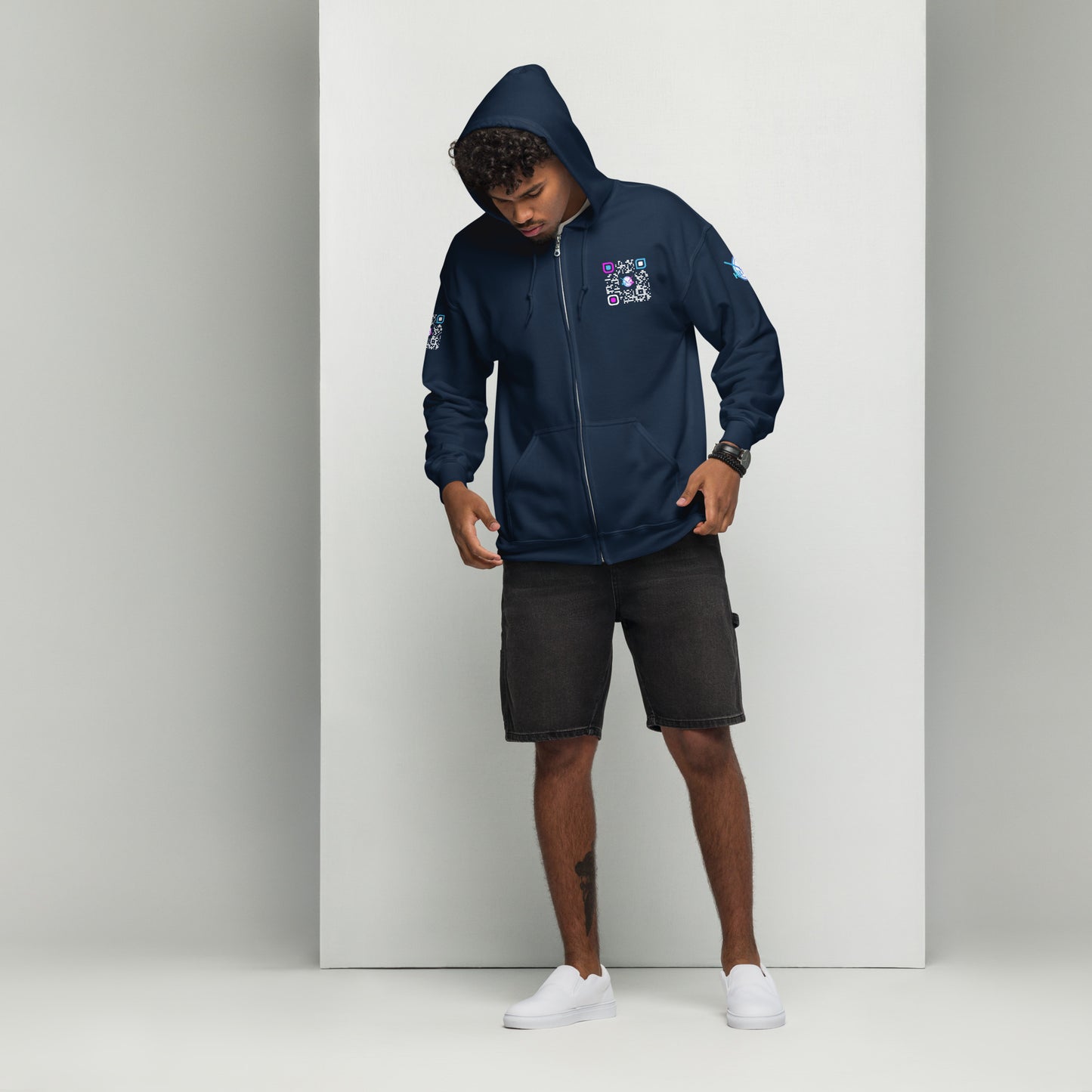 HitTrAp WhiteQR heavy zip hoodie