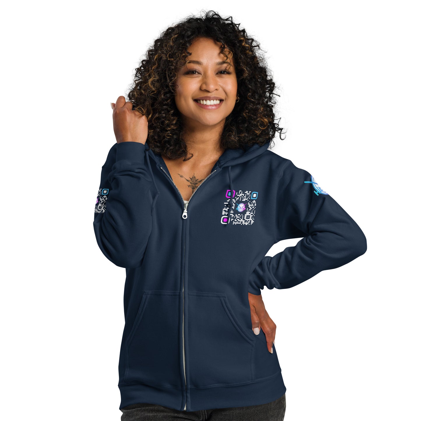 HitTrAp WhiteQR heavy zip hoodie