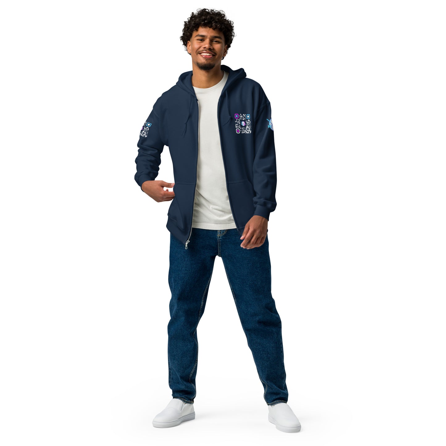 HitTrAp WhiteQR heavy zip hoodie