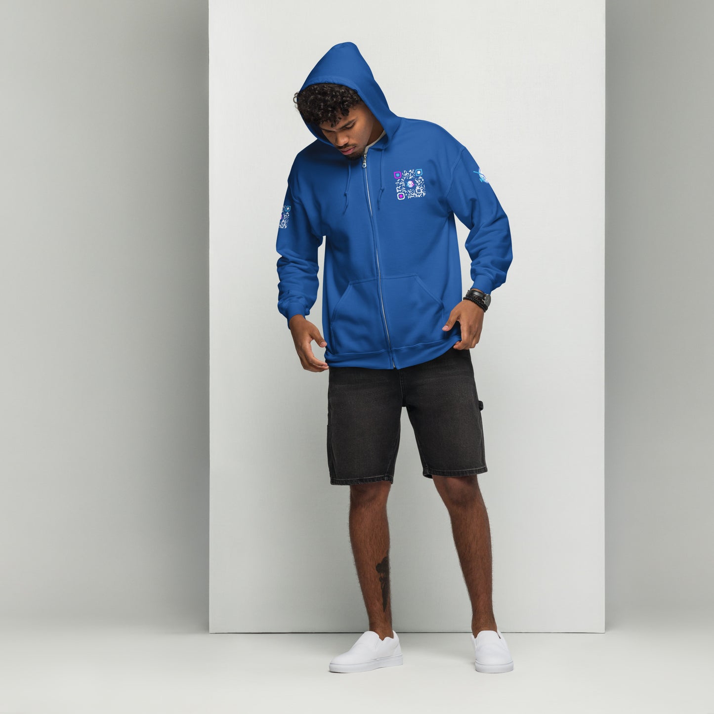 HitTrAp WhiteQR heavy zip hoodie