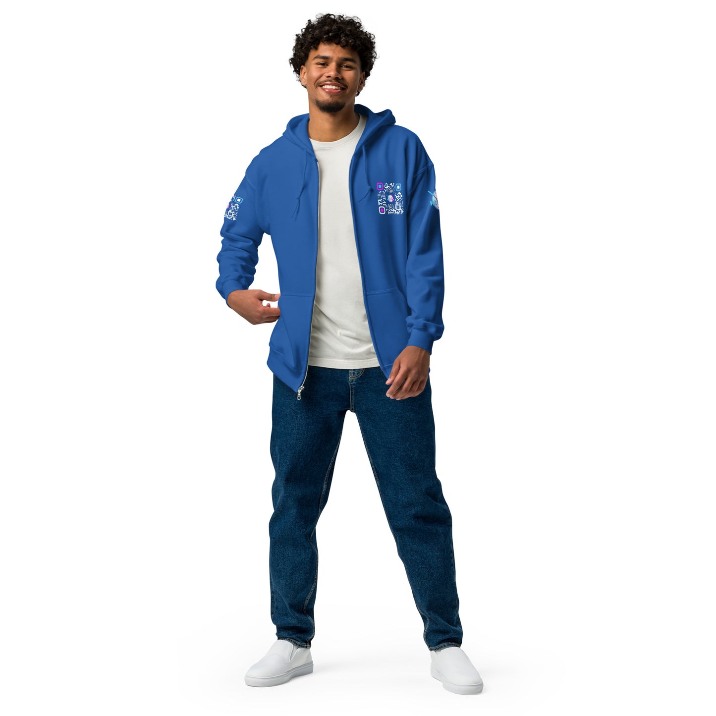 HitTrAp WhiteQR heavy zip hoodie