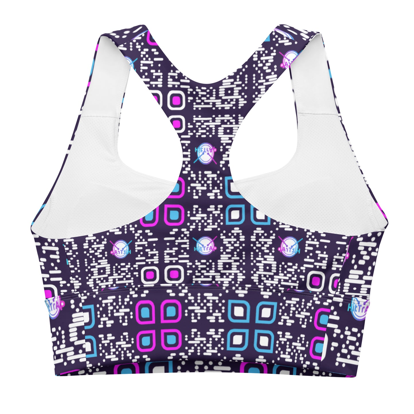 Longline sports bra (Purple, White QR)
