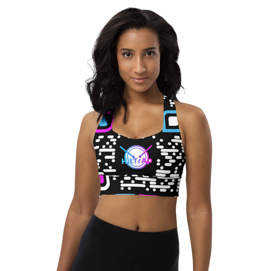 Longline sports bra (Black, White QR)