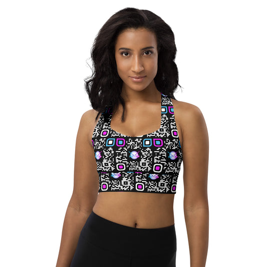 Longline sports bra (Black, White QR)