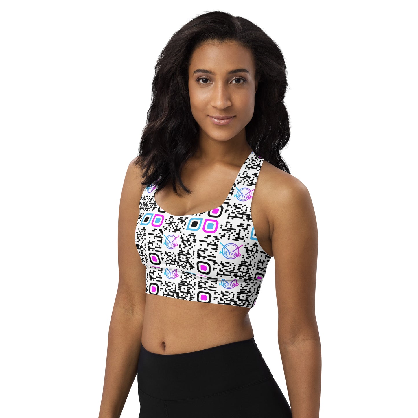 Longline sports bra (White, Black QR)