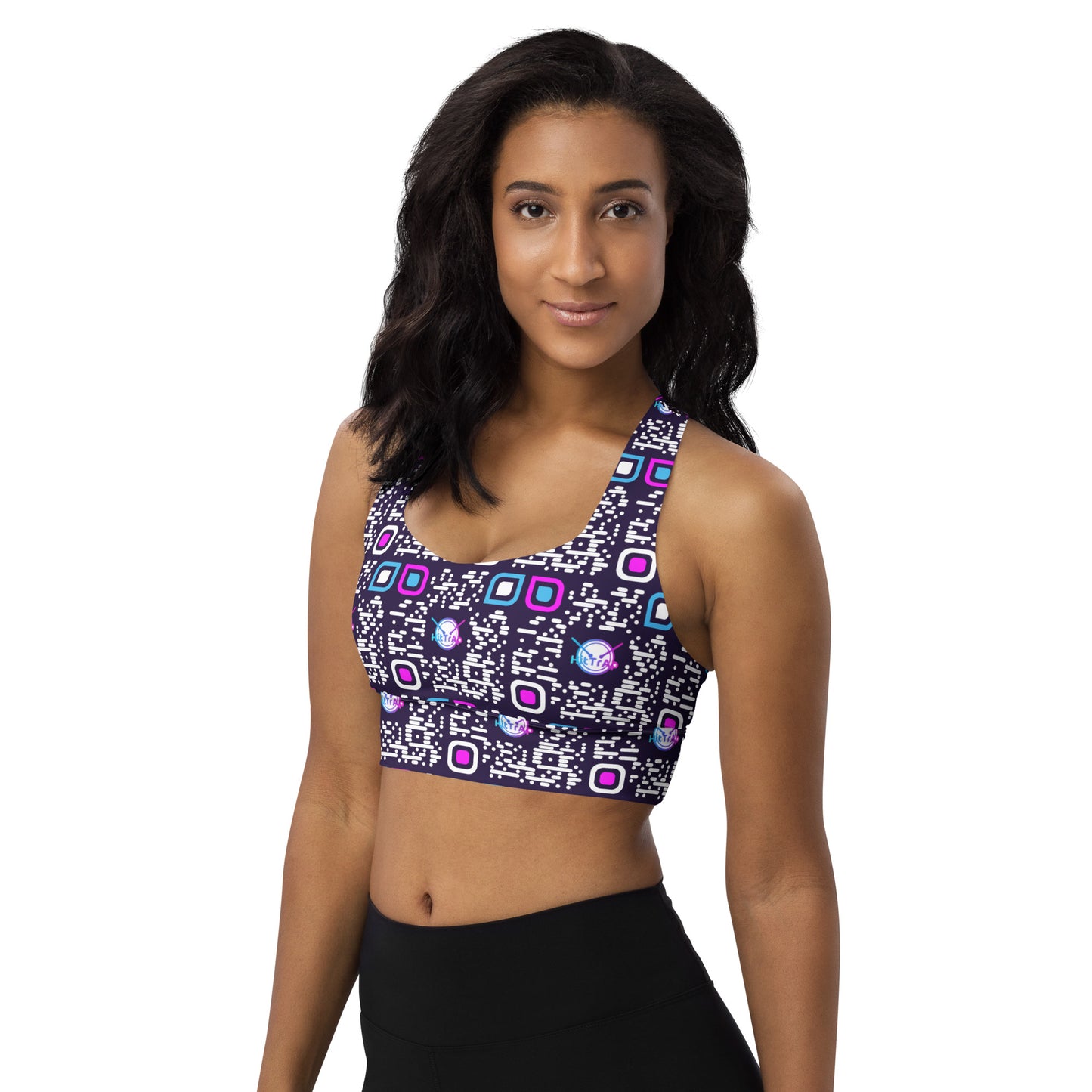 Longline sports bra (Purple, White QR)