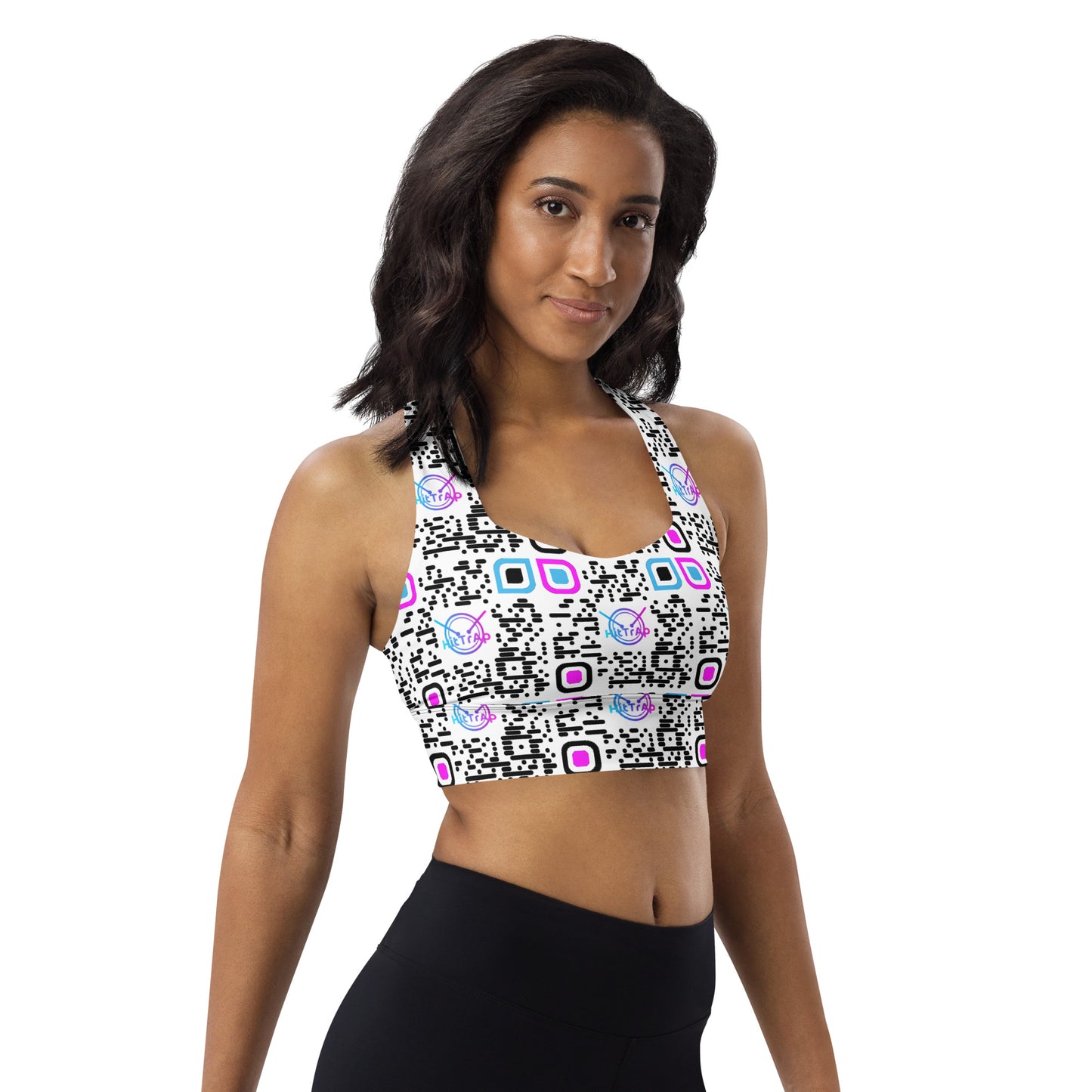 Longline sports bra (White, Black QR)
