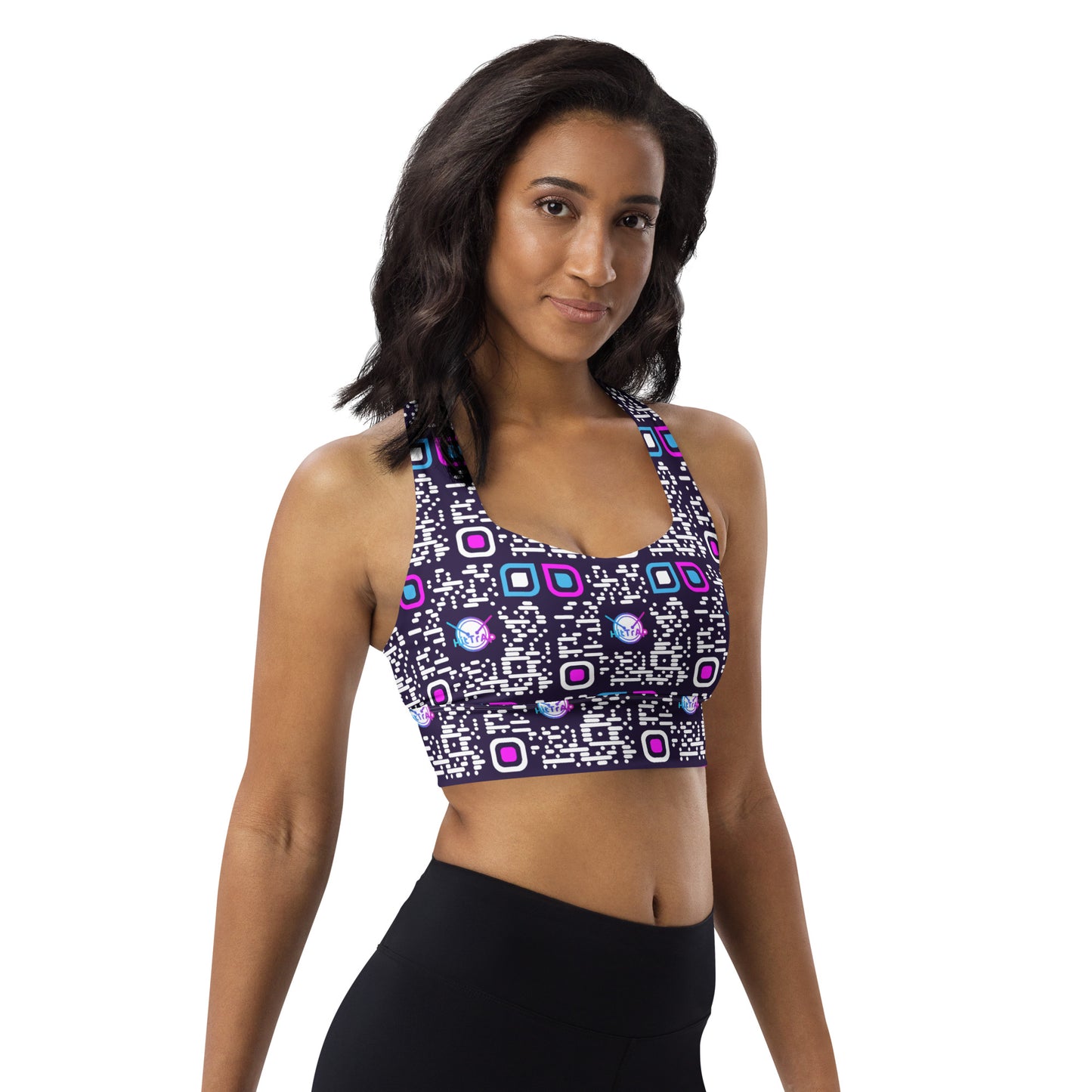 Longline sports bra (Purple, White QR)