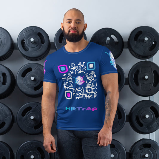All-Over Print Men's Athletic T-shirt (Blue, White QR)