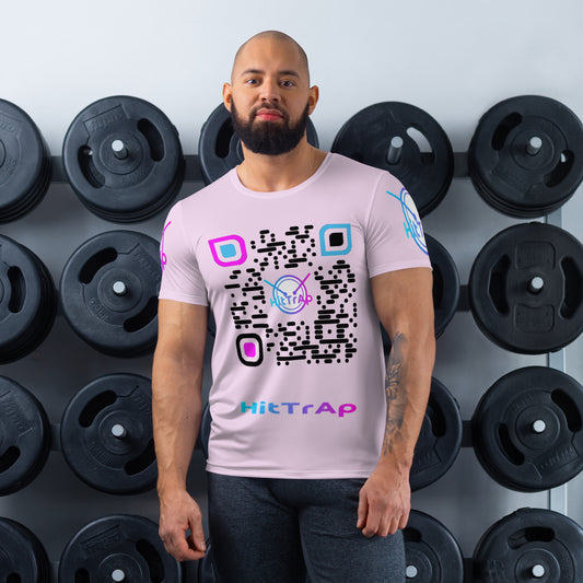 All-Over Print Men's Athletic T-shirt (Salmon, Black QR)