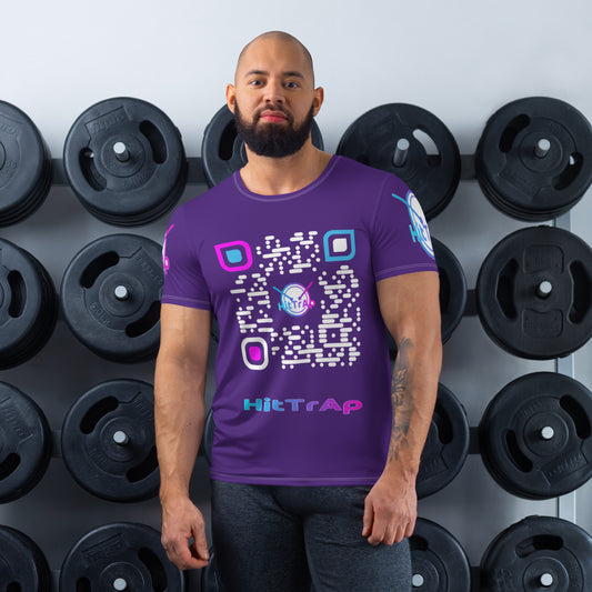 All-Over Print Men's Athletic T-shirt (Purple, White QR)