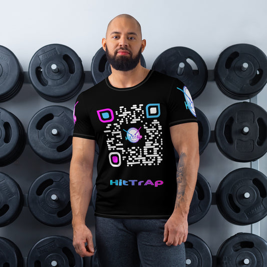 All-Over Print Men's Athletic T-shirt (Black, White QR)