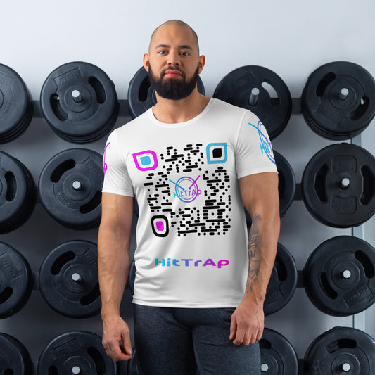 All-Over Print Men's Athletic T-shirt (White, Black QR)