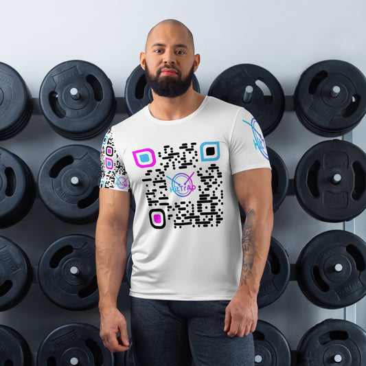 All-Over Print Men's Athletic T-shirt (White, Black QR)