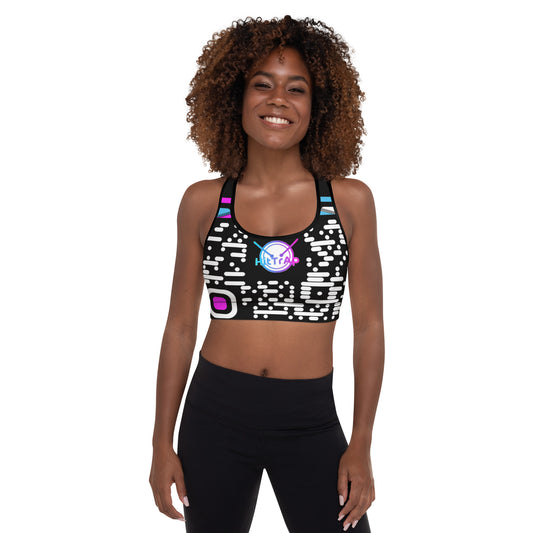 Padded Sports Bra (Black, White QR)