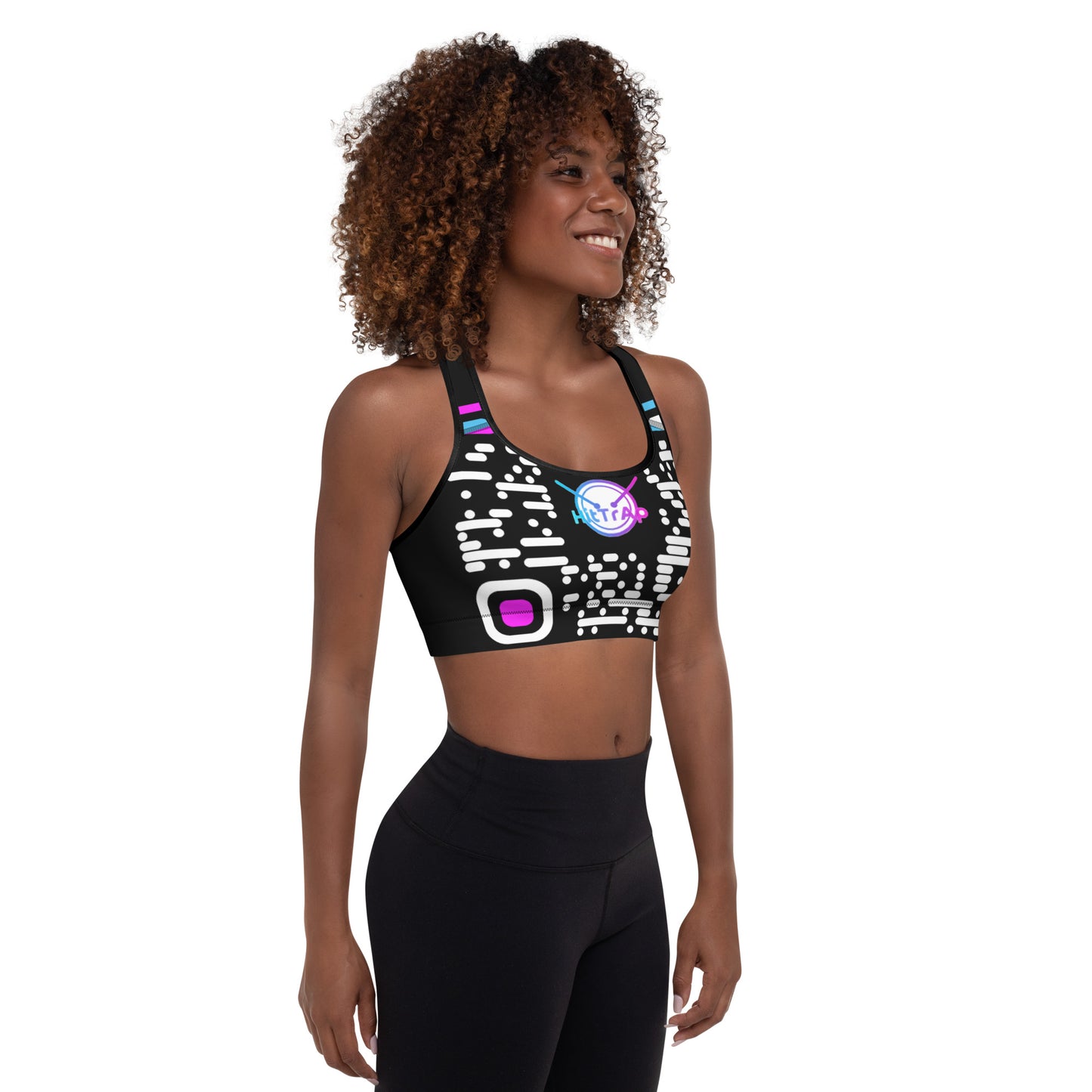Padded Sports Bra (Black, White QR)