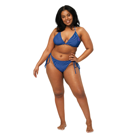All-over print recycled string bikini (Blue Wave)